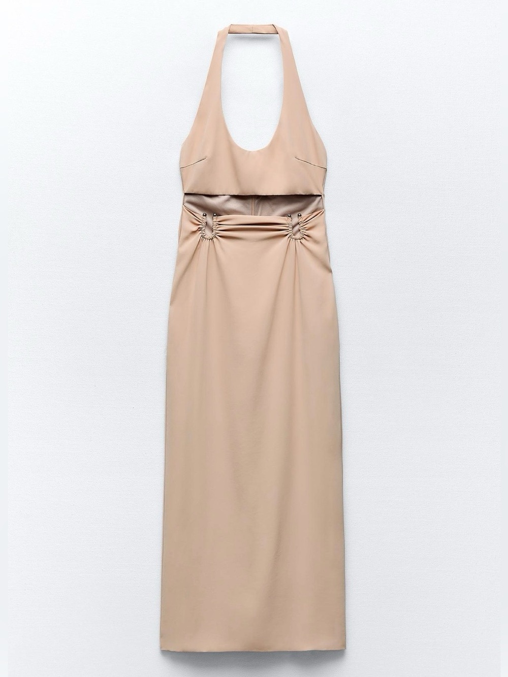 Beige Halter Cutout Midi Dress